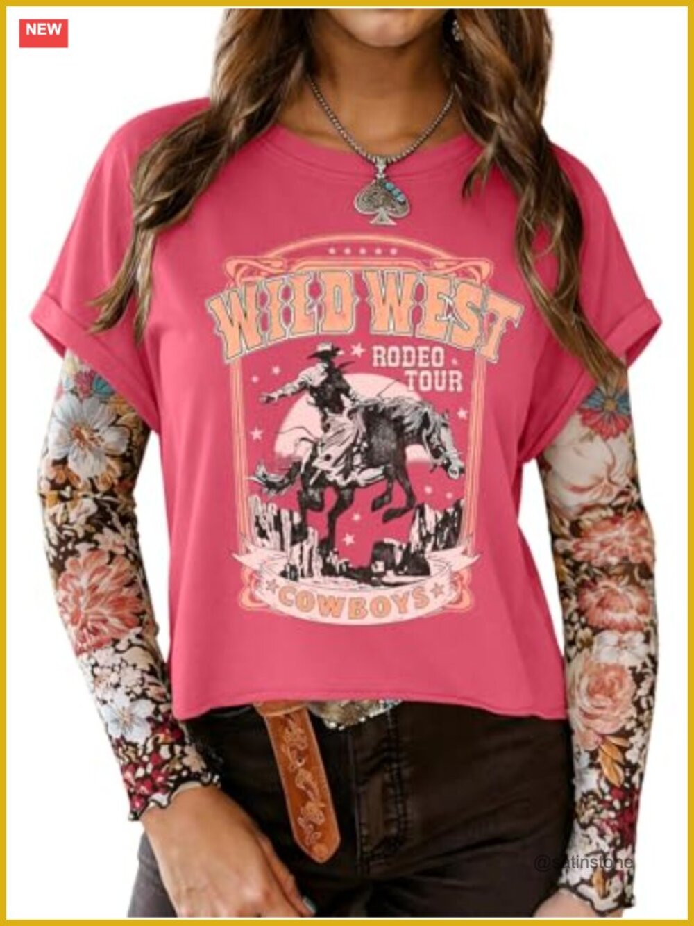 Vintage Western Graphic Tee Roll-Up Cuff Sleeves